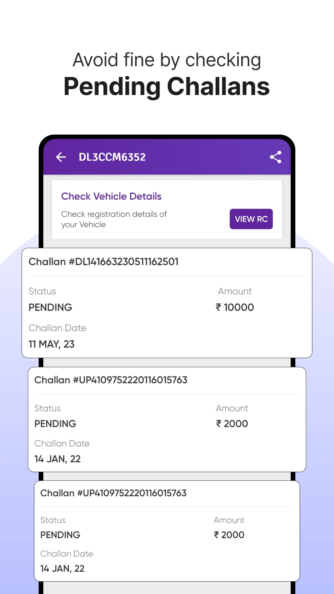RTO Vehicle Info App, Challan screenshot